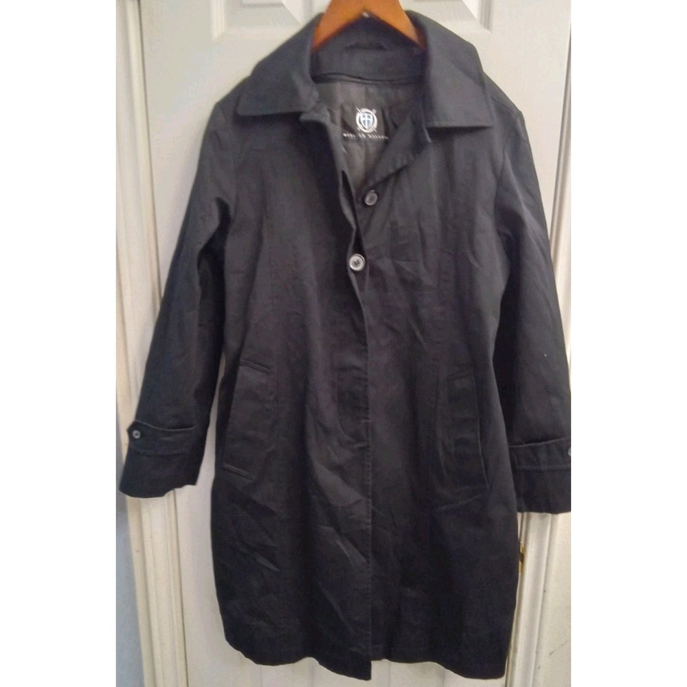 William Wallace Black Trench Coat Button Front Collared Jacket